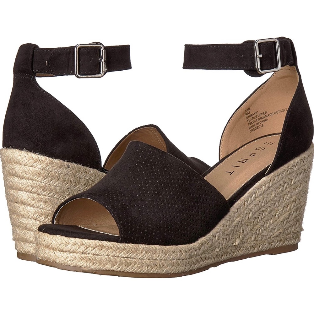 ESPRIT Wedge RAY Sandals Black Size 6.5 Brand New
